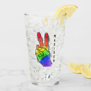 Custom name Rainbow Peace pint glass