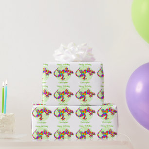 Custom Name Rainbow Salamander Birthday Wrapping Paper
