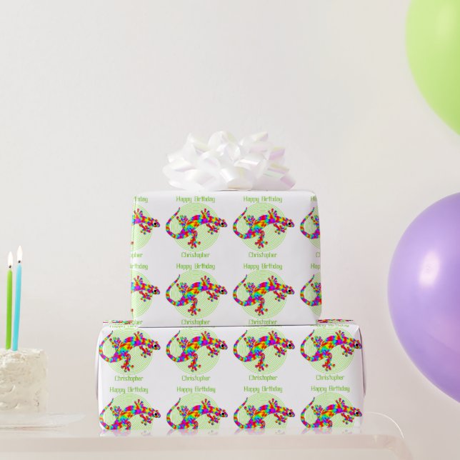 Custom Name Rainbow Salamander Birthday Wrapping Paper (Party Gifts)