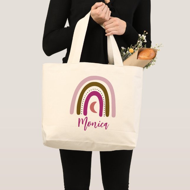 Custom name Rainbow stylish Large Tote Bag (Front (Product))