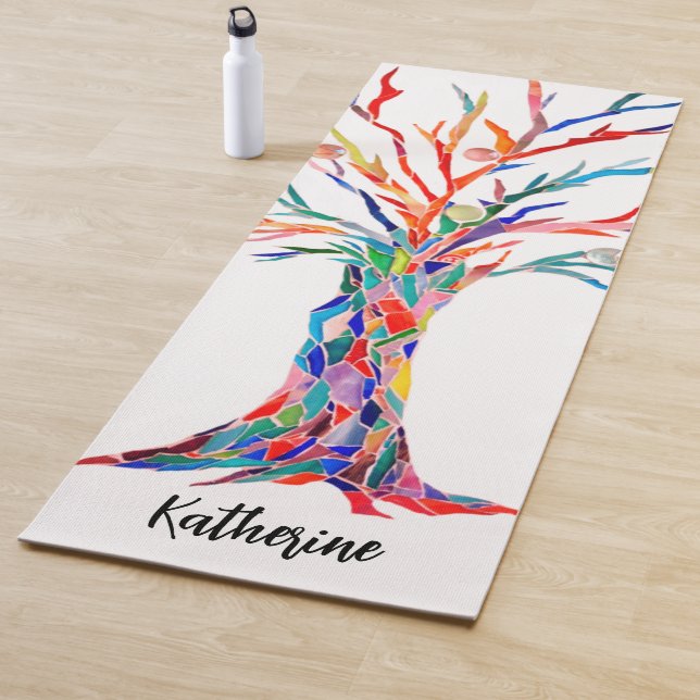 Custom Name Rainbow Tree  Yoga Mat (In Situ)