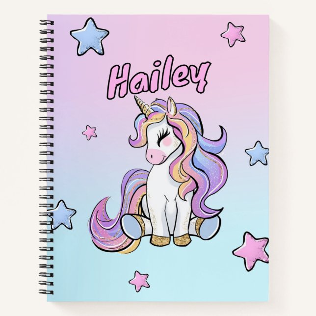 Custom Name Rainbow Unicorn Back to School  Notebook (Front)
