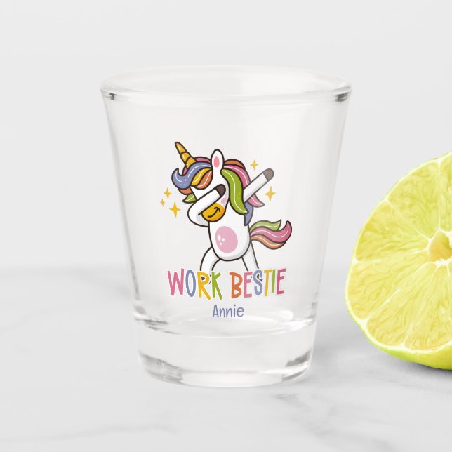 Custom Name Rainbow Unicorn Work Bestie  Shot Glass (Front)