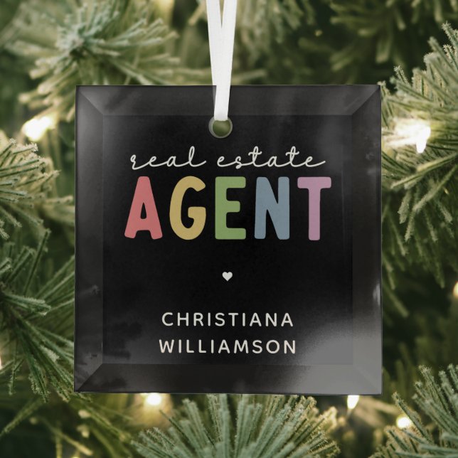 Custom Name Real Estate Agent | Realtor Gifts Glass Ornament (Insitu)