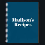 Custom Name Recipe Book Mother's day Birthday gift<br><div class="desc">Custom Name Recipe Book Mother's day Birthday gift Notebook
you can customize the text,  name,  etc
White letters,  teal blue background,  spiral bound
great gift for mom!</div>