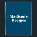 Custom Name Recipe Book Mother's day Birthday gift<br><div class="desc">Custom Name Recipe Book Mother's day Birthday gift Notebook
you can customize the text,  name,  etc
White letters,  teal blue background,  spiral bound
great gift for mom!</div>