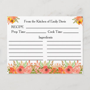 Custom Name Recipe Cards with Flowers and Greenery