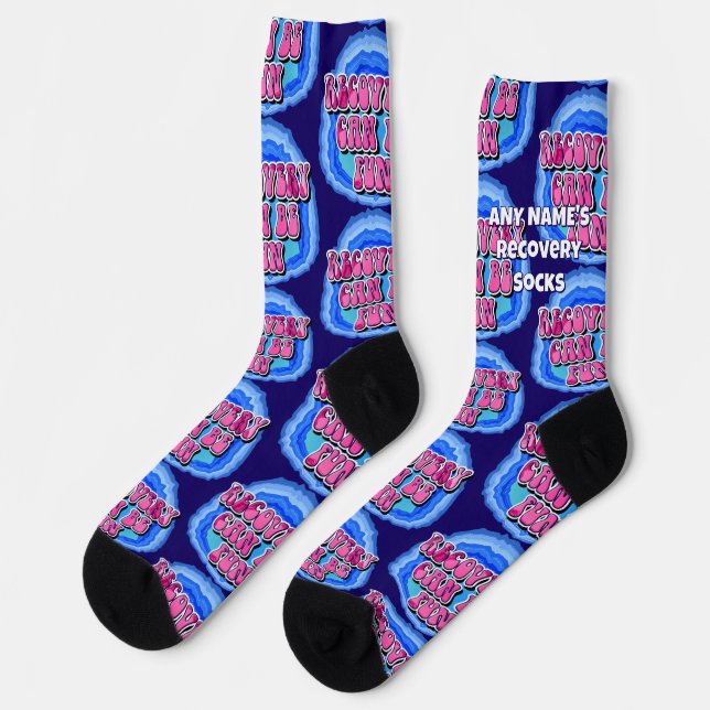 CUSTOM NAME Recovery FUN Geode 12 Step AA Slogan Socks (Left)