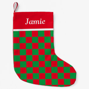 Custom Name Red and Green chequered  Small Christmas Stocking