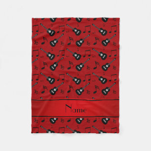 Custom name red black guitars music notes fleece blanket