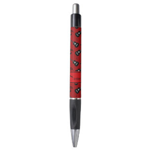 Custom name red black guitars music notes pen