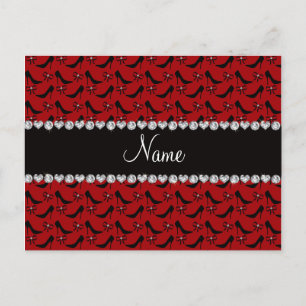 Custom name red black high heels bow diamond postcard