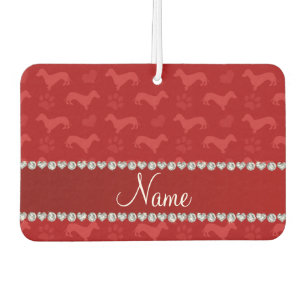 Custom name red dachshunds hearts paws air freshener