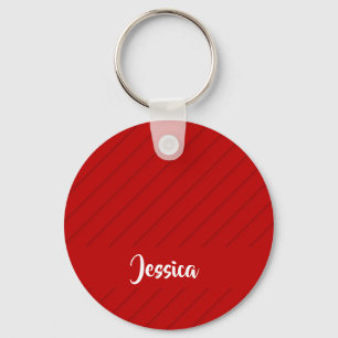 Custom name red diagonal plastic textured keychain