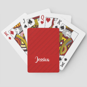 Custom name red diagonal plastic textured playing cards