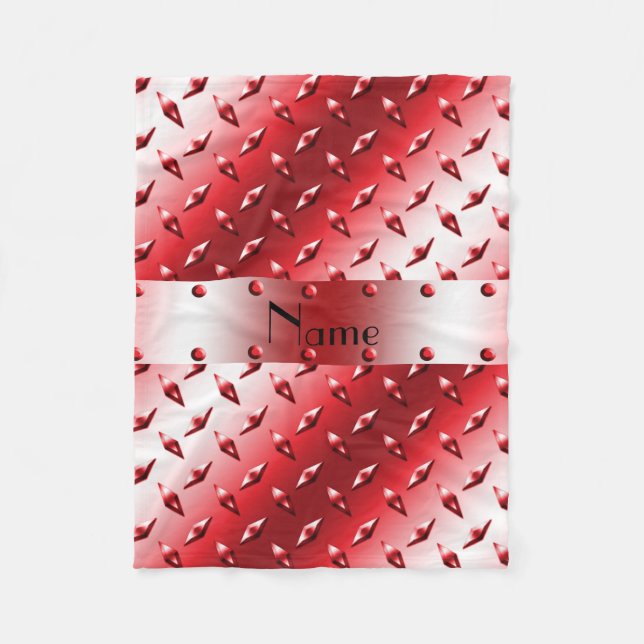 Custom name red diamond plate steel fleece blanket (Front)