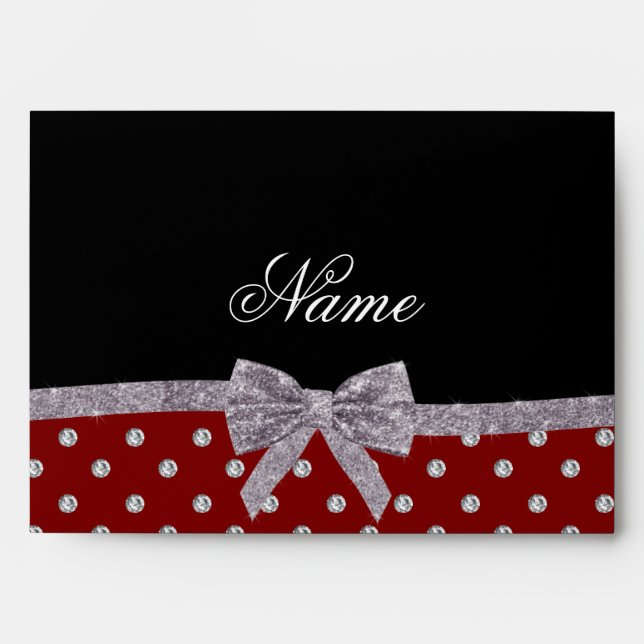 Custom name red diamonds glitter bow envelopes (Front)