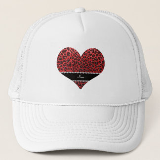 Custom name red glitter leopard spots trucker hat