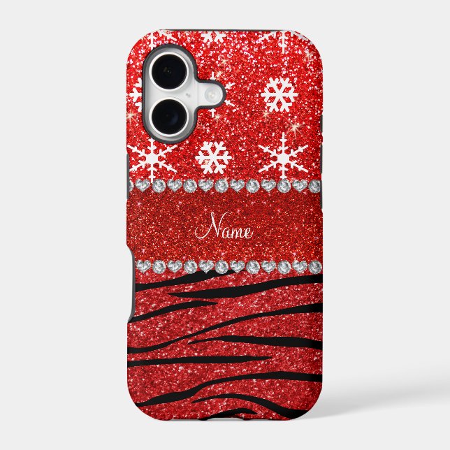 Custom name red glitter zebra snowflakes (Back)