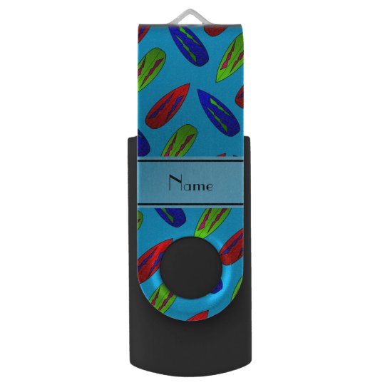 Custom name red green blue surfboards on sky blue USB flash drive