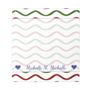Custom Name + Red & Green Wavy Lines Pattern Notepad