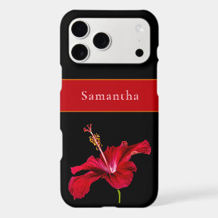 Custom Name Red Hibiscus Flower Side Tropical