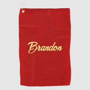 Custom name red leather golf towel