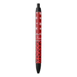 Custom name red leopard red snowflakes red stripe black ink pen