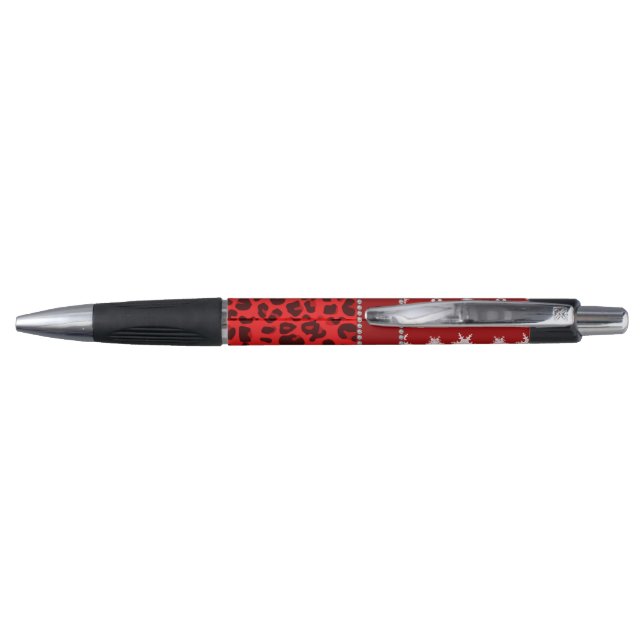 Custom name red leopard red snowflakes red stripe pen (Back)