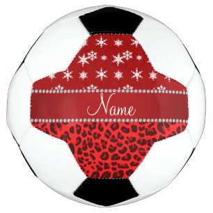Custom name red leopard red snowflakes red stripe soccer ball