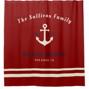 Custom Name Red Nautical Anchor Beach House