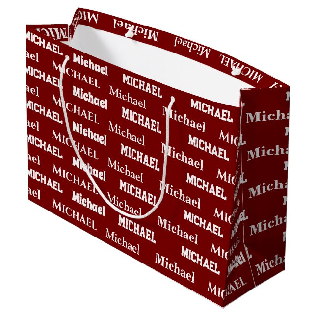 Custom Name Red Personalized Boy Birthday Large Gift Bag (Back Angled)