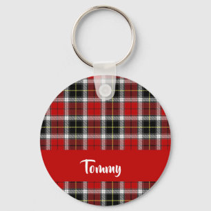 Custom name red plaid pattern keychain