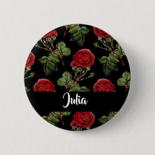 Custom name red roses 2 inch round button