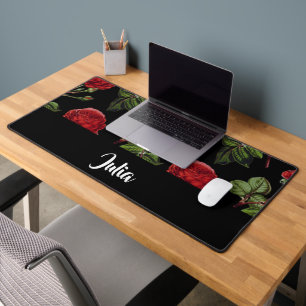 Custom name red roses desk mat