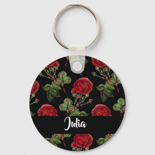 Custom name red roses keychain