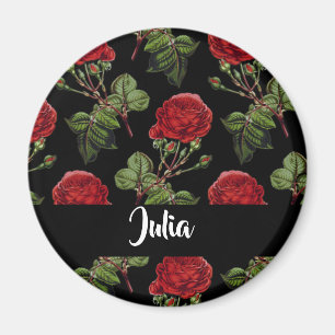 Custom name red roses magnet
