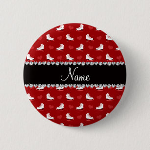 Custom name red skates and hearts 2 inch round button