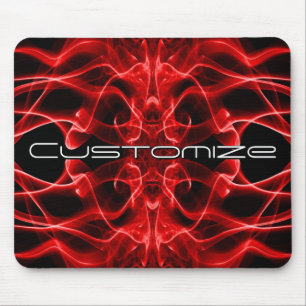 Custom Name Red Smoke Symmetrical Black Mouse Pad