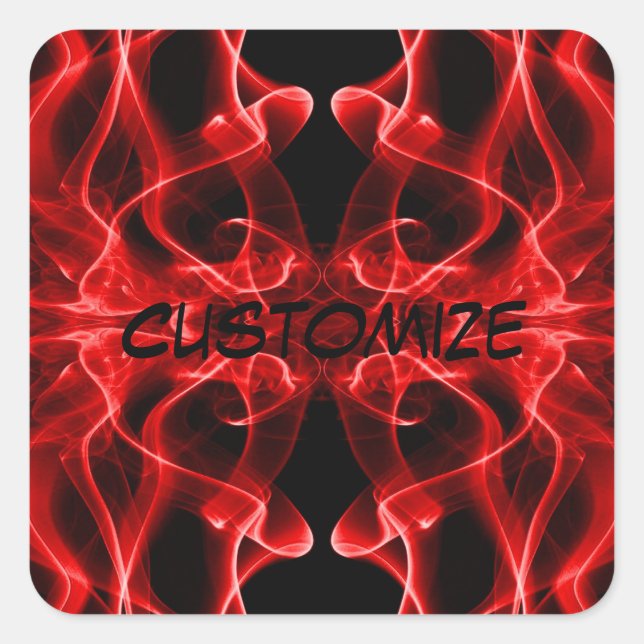 Custom Name Red Smoke Symmetrical Black Square Sticker (Front)