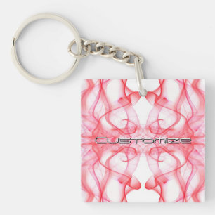 Custom Name Red Smoke Symmetrical White Keychain