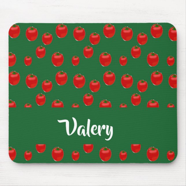 Custom name red tomatoes on green mouse pad (Front)