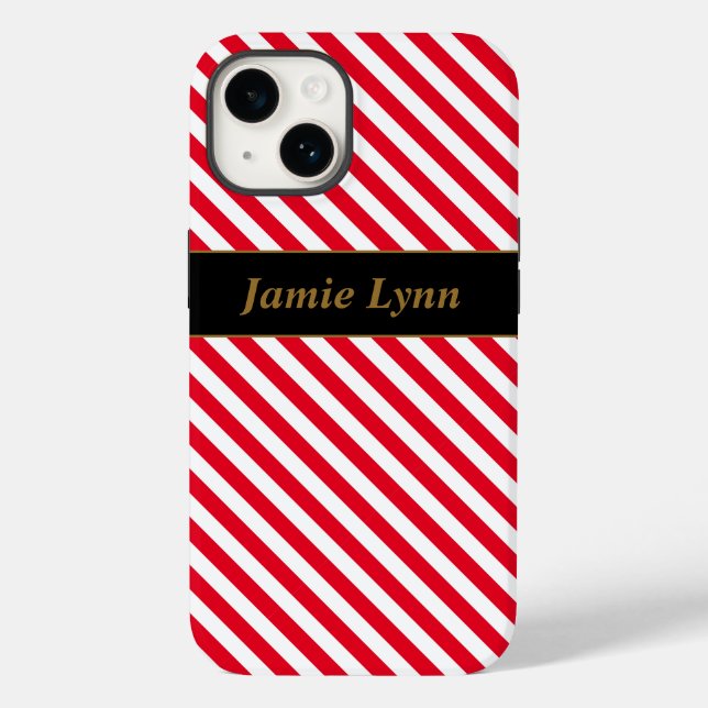 Custom Name Red/White Stripes Case-Mate iPhone Case (Back)