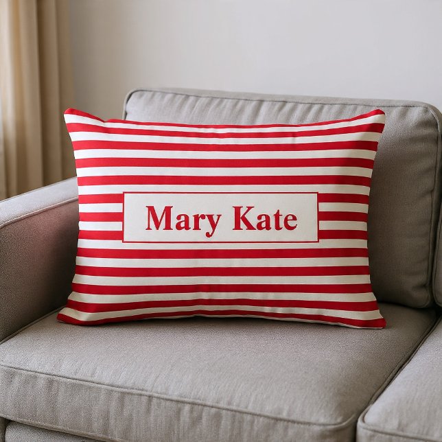 Custom Name Red/White Stripes Lumbar Pillow (Creator Uploaded)