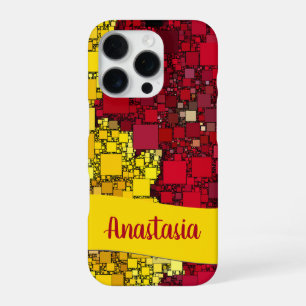 Custom Name Red Yellow Geometric Shapes Texture iPhone 16 Pro Case