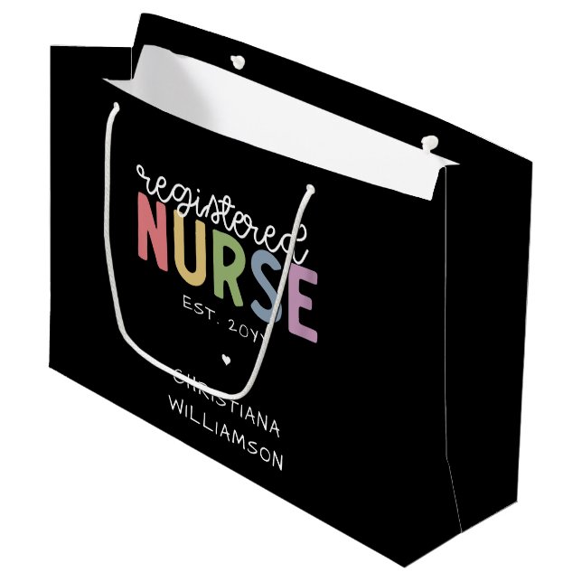 Custom Name Registered Nurse RN Nurse Graduation Large Gift Bag (Front Angled)