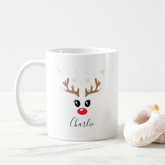 Custom Name Reindeer Christmas Mug (With Donut)