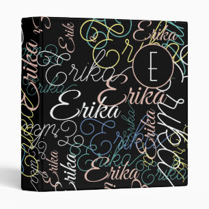 Custom Name Repeated Modern Monogram Black Binder