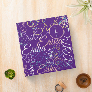 Custom Name Repeated Modern Monogram Purple Binder