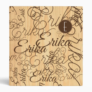 Custom Name Repeated Modern Monogram Wood Binder